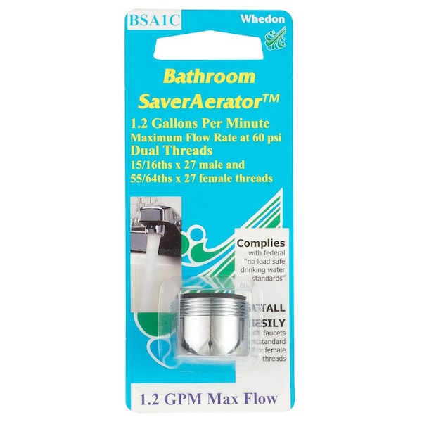 Keeney Mfg Whedon SaverAerator Dual Thread 15/16 in.- 27M x 55/64 in.-27F Chrome Plated Faucet Aerator BSA1C - main